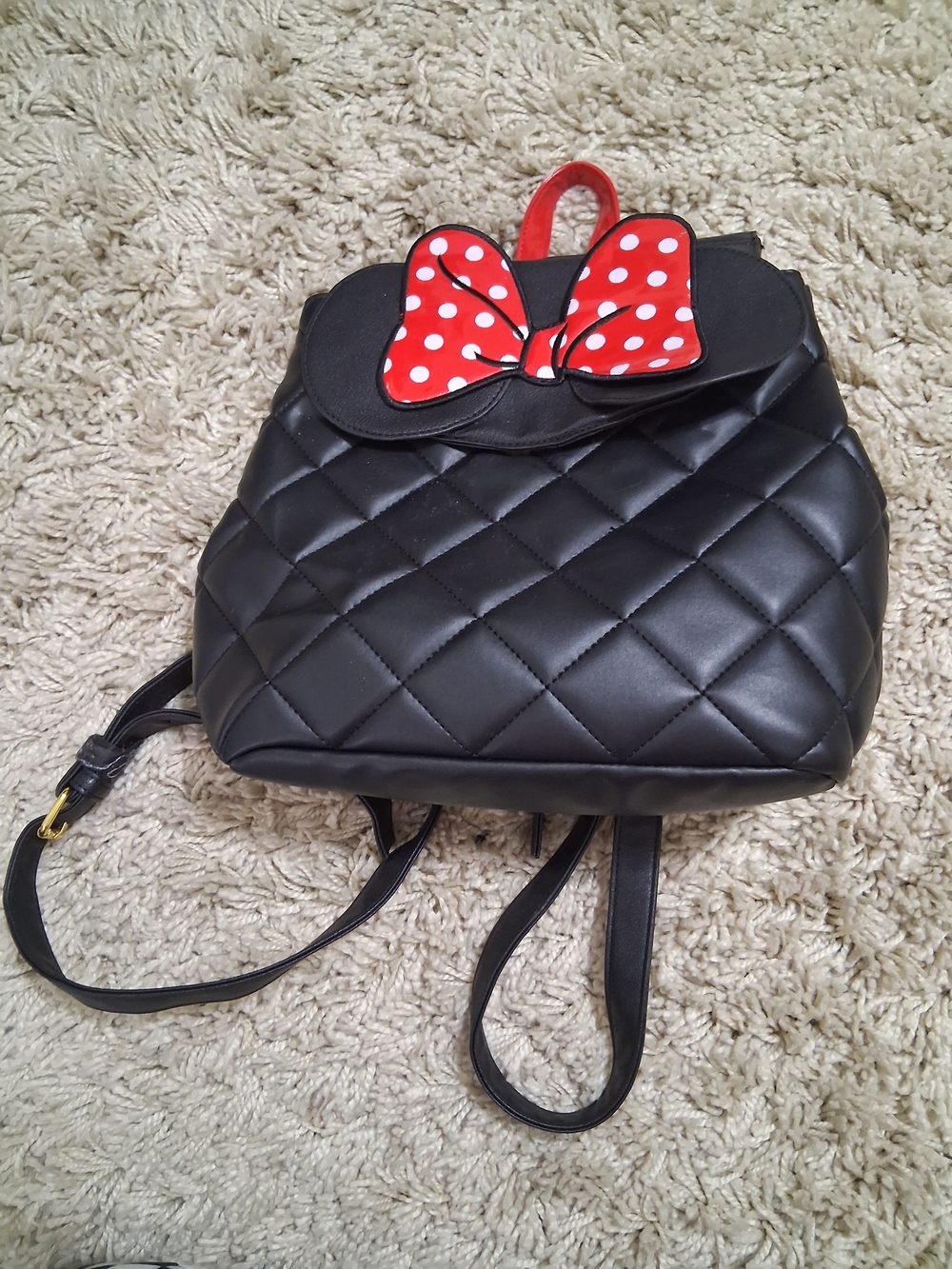 Danielle Nicole Black Quilted Backpack with Red Polka Dot Bow